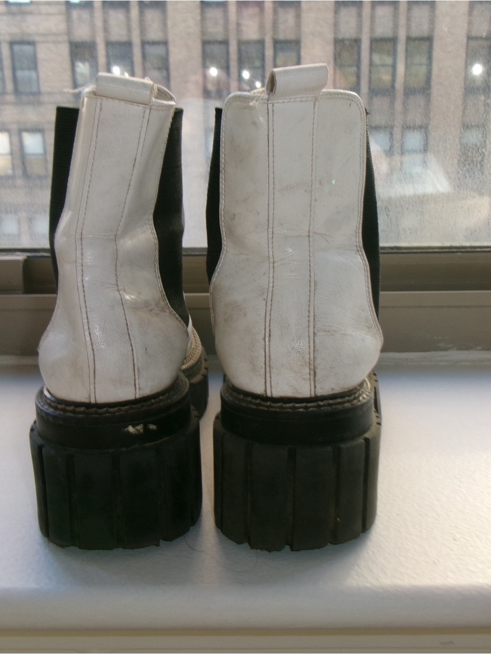 White Platform Chelsea Boots with Black Elastic Panels - Picture 6 of 6